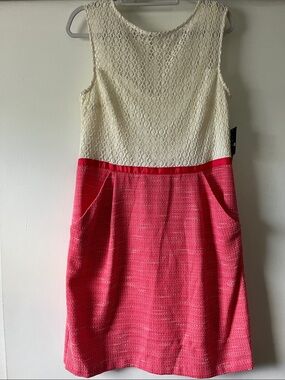 Studio One Cream Lace Bodice Pink Tweed Skirt Dress
